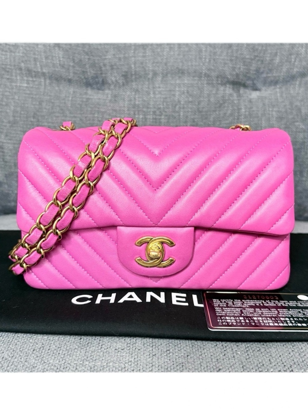 CHANEL classic flap bag mini rectangular chevron leather bag PINK